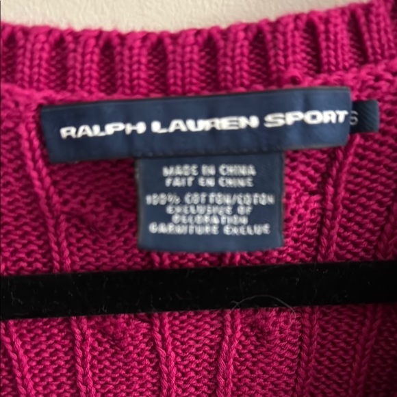 NWOT Ralph Lauren Sport Women's V-Neck Cable Knit Sweater - Pink - Picture 3 of 6